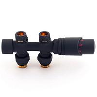 Delta DUO Узел нижнего подключения универсальный с термоголовкой М30х1,5 RAL 9005, черный